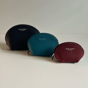 Henri Bendel New York Saffiano Pouch Set (3-Piece) Black, Teal, Burgundy